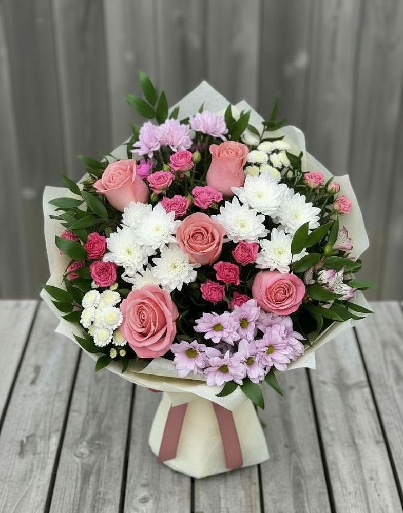 Букет цветов из: Альстромерии, Гвоздики, Розы и Хризантемы в Поныри