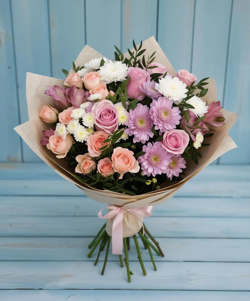 Букет цветов из: Хризантемы, Розы и Альстромерии в Поныри