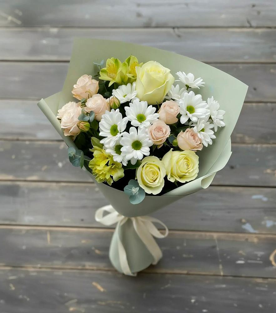 Букет цветов из: Альстромерии, Розы и Хризантемы в Поныри