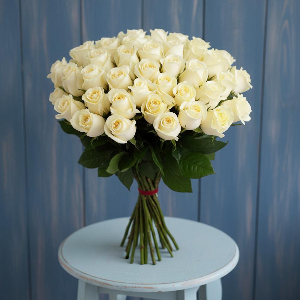 Букет 51 Белая роза Эдлесс Лав в Поныри