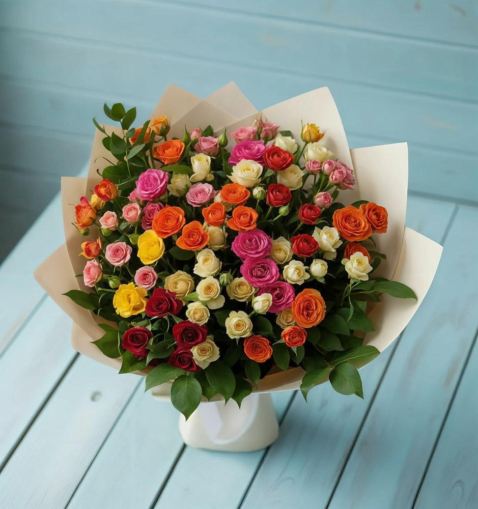 Букет Микс из разноцветных кустовых роз в Поныри