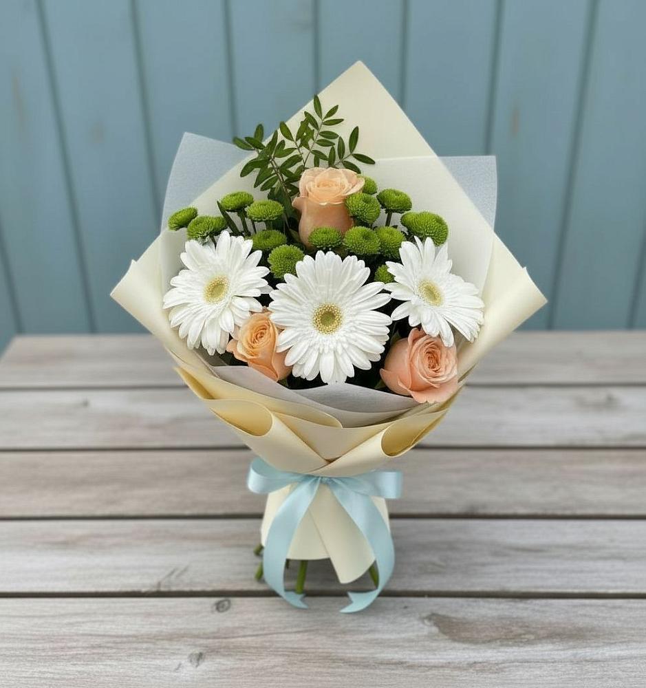 Букет цветов из: Герберы, Розы и Хризантемы в Поныри