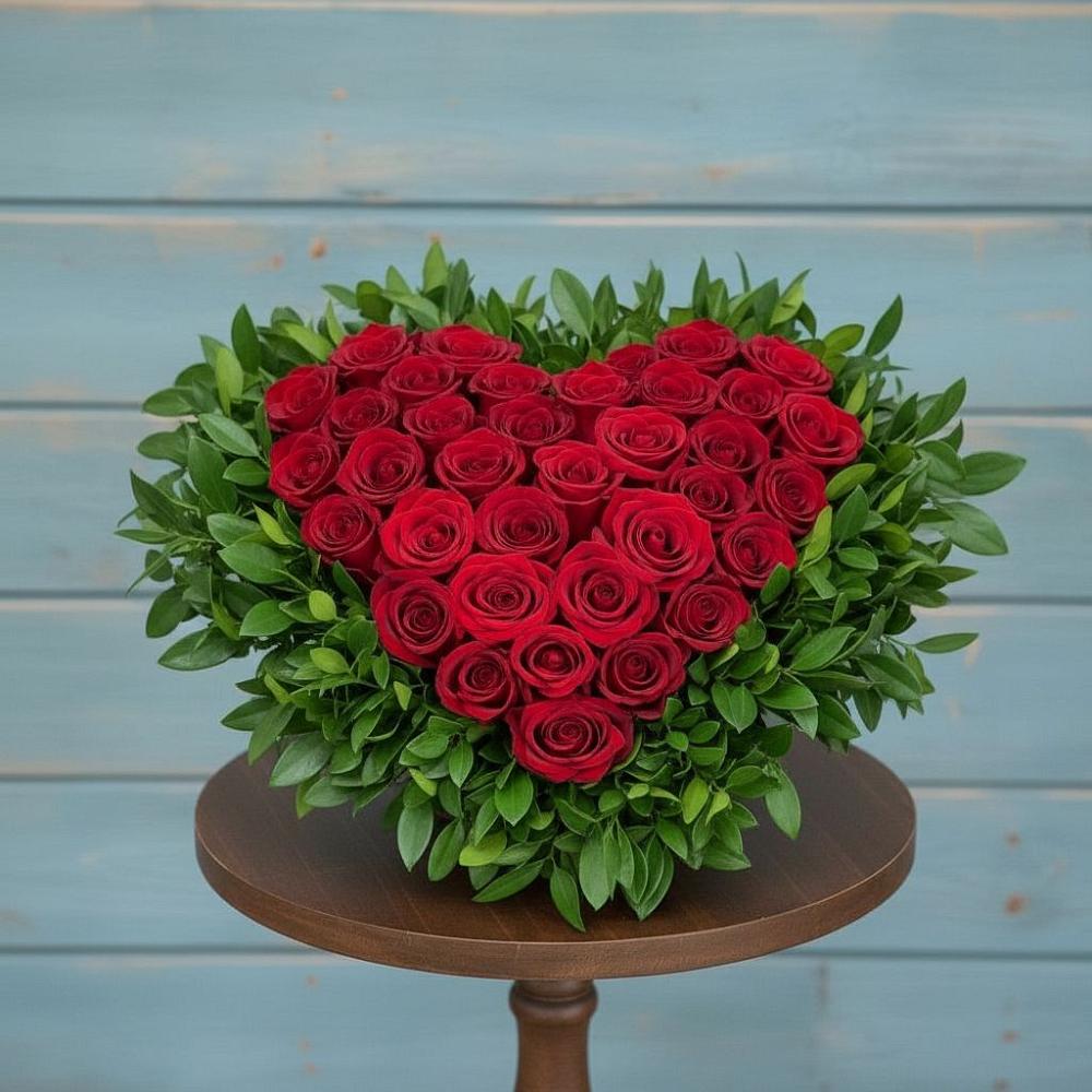 Цветочная композиция из Розы в виде сердца в Поныри