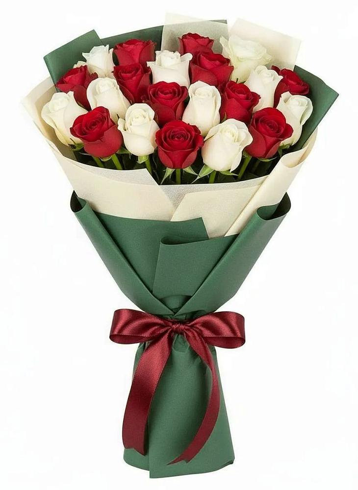 Букет Микс из красных и белых роз в Поныри