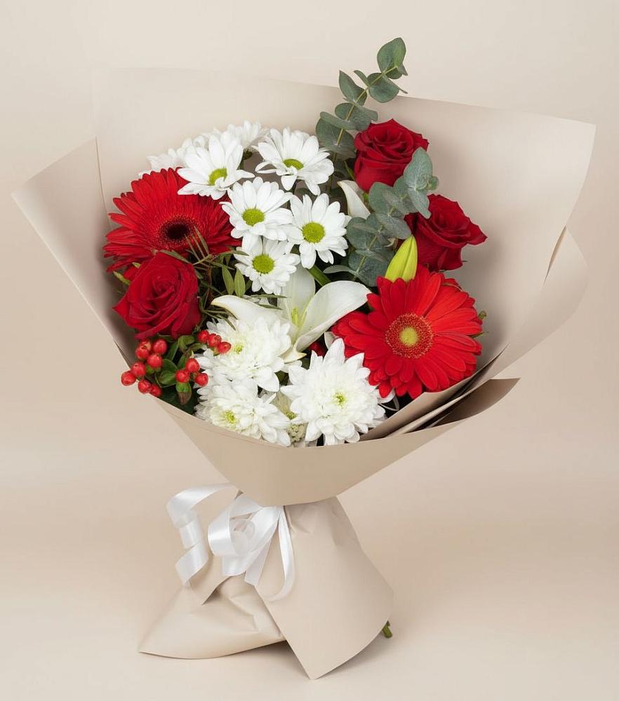 Букет цветов из: Розы, Хризантемы, Герберы и Лилии в Поныри
