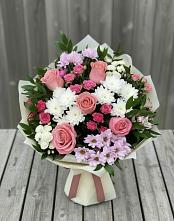 Букет цветов из:  Альстромерии, Гвоздики, Розы и Хризантемы в Поныри