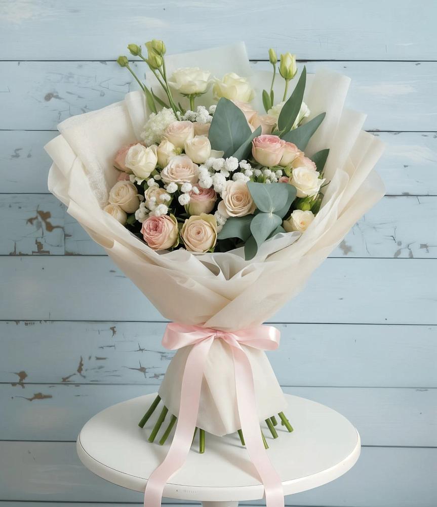 Букет цветов из: Розы и Лизиантусы в Поныри